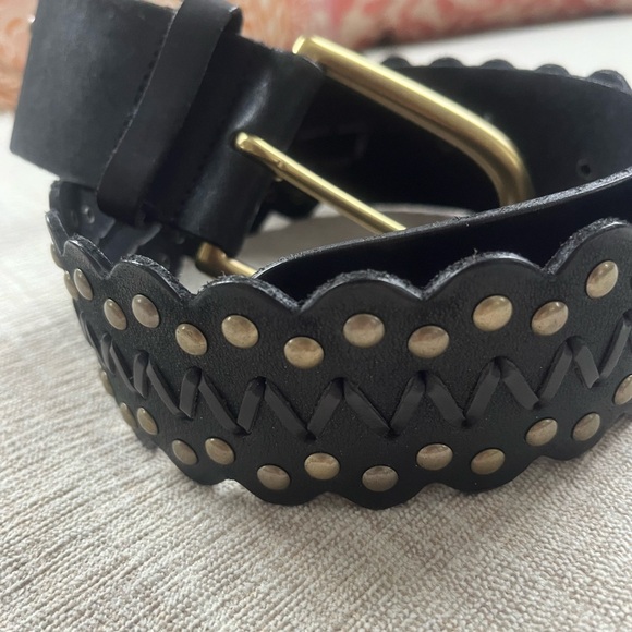 LINEA PELLE Women’s Black Leather Brass Studded Belt. main image 6